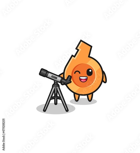 whistle astronomer mascot with a modern telescope
