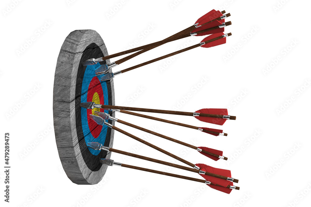 Archery Target with Arrows isolated 3d illustration Archery Target with Arrows isolated 3d illustration