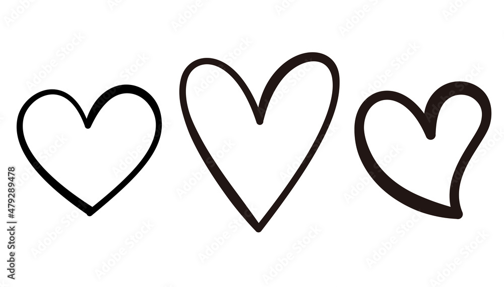 Black doodle heart, Vector hand drawn illustration set Black doodle heart, Vector hand drawn illustration set