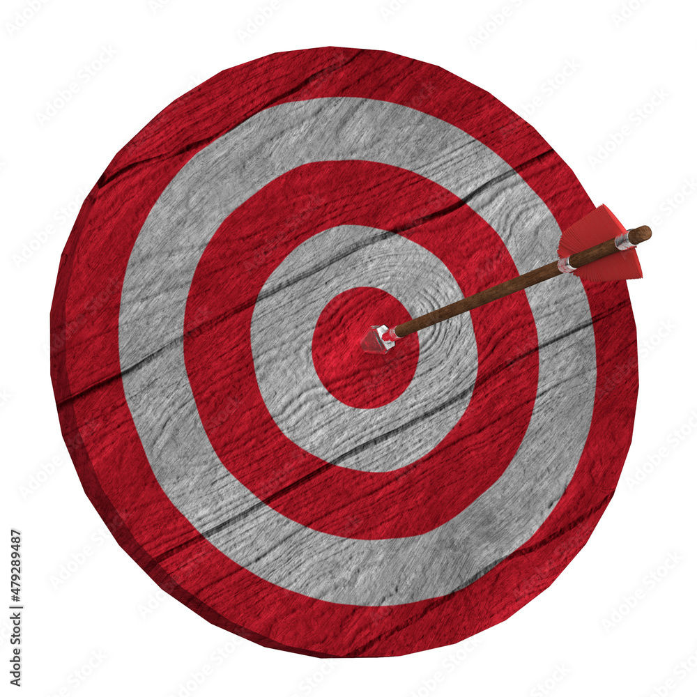 Red-white wood Target with Arrow isolated on white background 3d illustration Red-white wood Target with Arrow isolated on white background 3d illustration