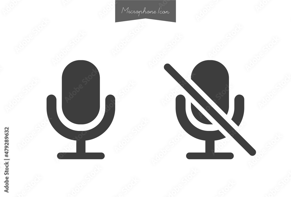 Fototapeta premium オンとオフのマイクのアイコンのセット - ミュート・ミュート解除の記号の素材(黒)