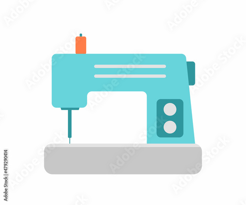 Sewing machine blue isolated on white background. Cartoon flat style