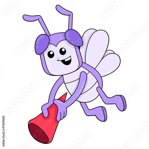 a purple fly is flying with a new year trumpet, doodle icon image kawaii