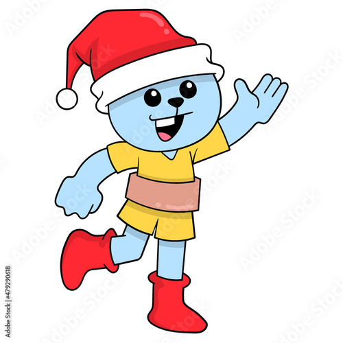 bear is celebrating christmas happily, doodle icon image kawaii