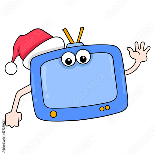 electronic television is happily celebrating christmas doodle icon image kawaii