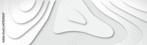 Vector abstract white paper cut banner. Geometric layered curve line white vector background. White waves decorative papercut design.