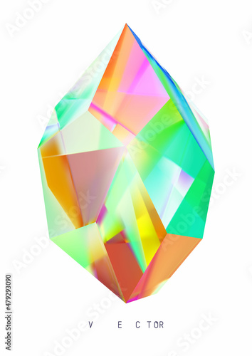 Colored crystal on a white background. Mesh. No trace.