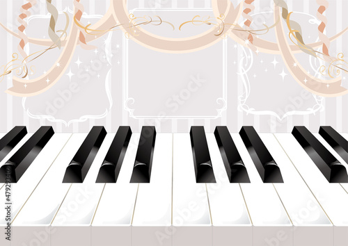 ピアノの鍵盤と音符のイラスト
