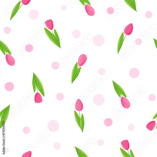 Seamless pattern of red tulips