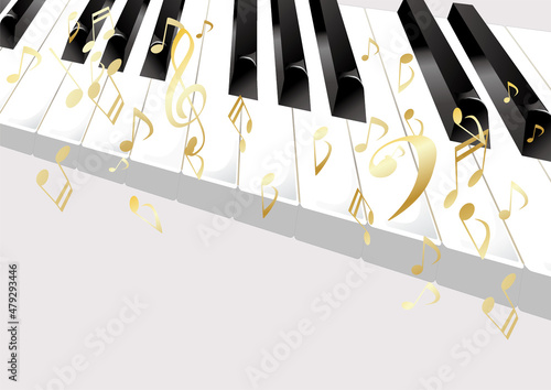 ピアノの鍵盤と音符のイラスト
