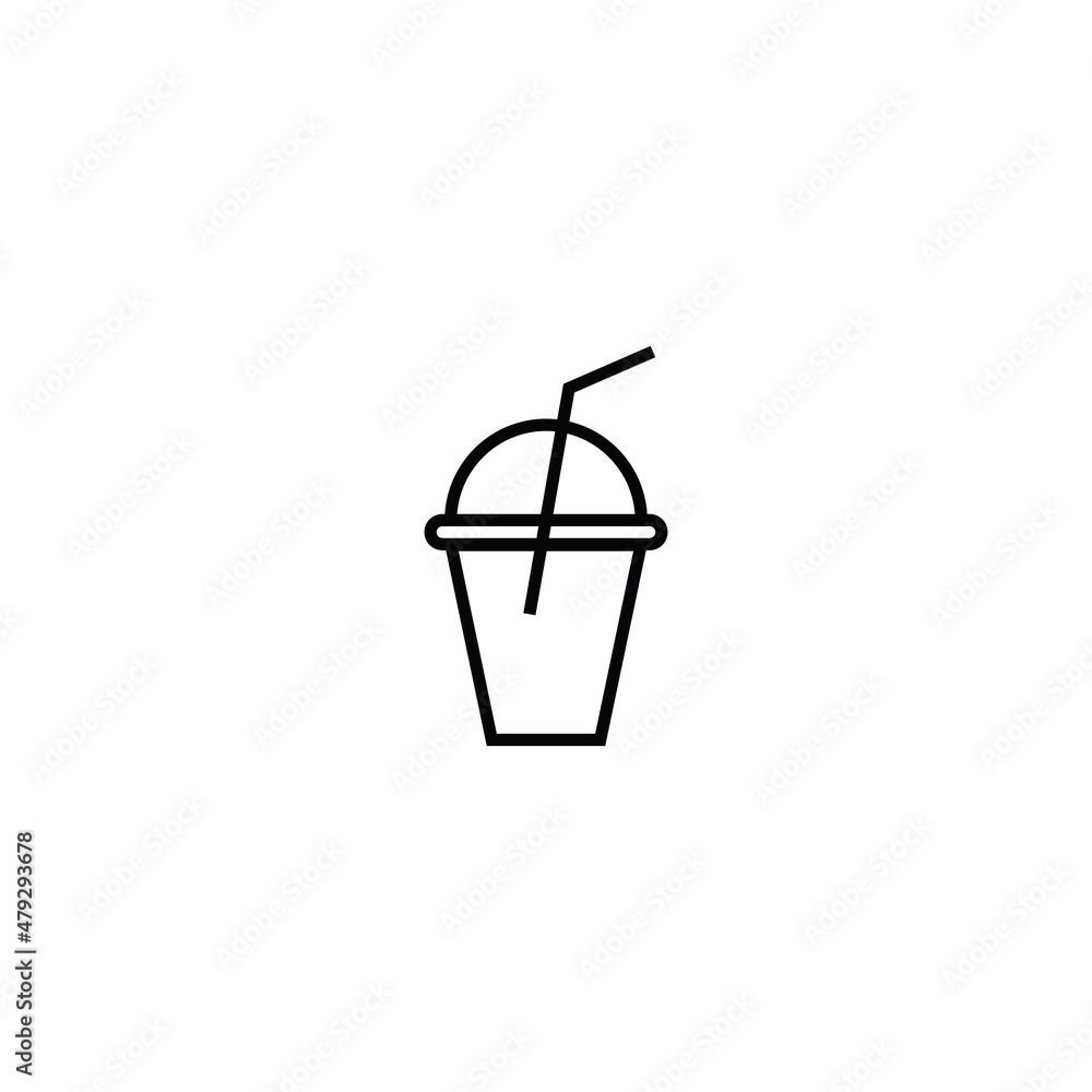 Food and drinks concept. Modern outline symbol and editable stroke. Vector line icon of plastic disposable cup of beverage with drinking straw Food and drinks concept. Modern outline symbol and editable stroke. Vector line icon of plastic disposable cup of beverage with drinking straw