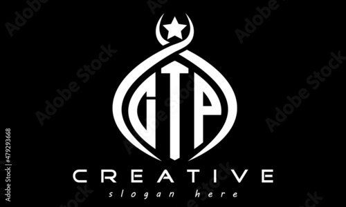 DTP three letters monogram curved oval initial logo design, geometric minimalist modern business shape creative logo, vector template