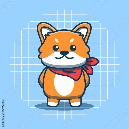Cute Shiba Inu cartoon character. Vector illustration of an animal. Great for stickers, logos, icons, and more. Isolated cute dog concept.