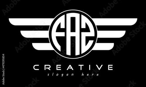 FAZ three letter monogram type circle letter logo with wings vector template.