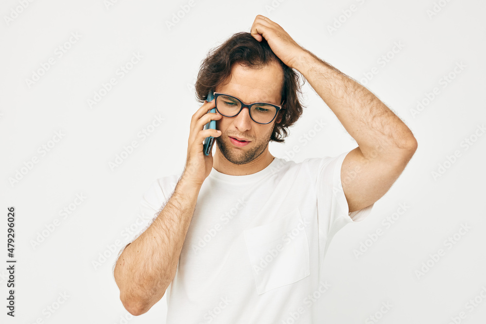 handsome man telephone communication hand gesture Lifestyle unaltered handsome man telephone communication hand gesture Lifestyle unaltered