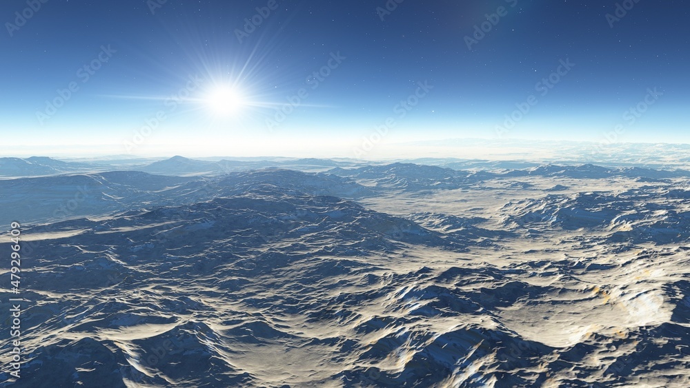Obraz premium view from a beautiful planet, beautiful space background 3d render