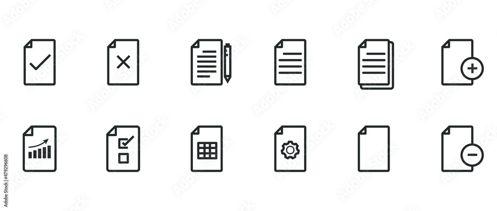 Business document sheet checklist icon. Thin stroke simple graphic report application form. Outline vector.