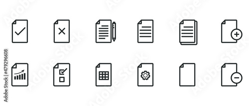 Business document sheet checklist icon. Thin stroke simple graphic report application form. Outline vector.