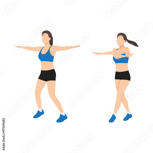 Woman doing Cross jacks exercise. Flat vector illustration isolated on white background