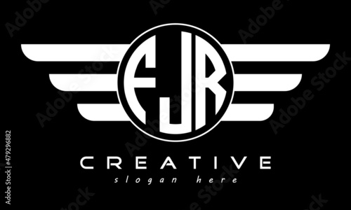 FJR three letter monogram type circle letter logo with wings vector template. photo