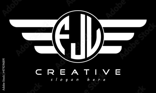 FJV three letter monogram type circle letter logo with wings vector template. photo