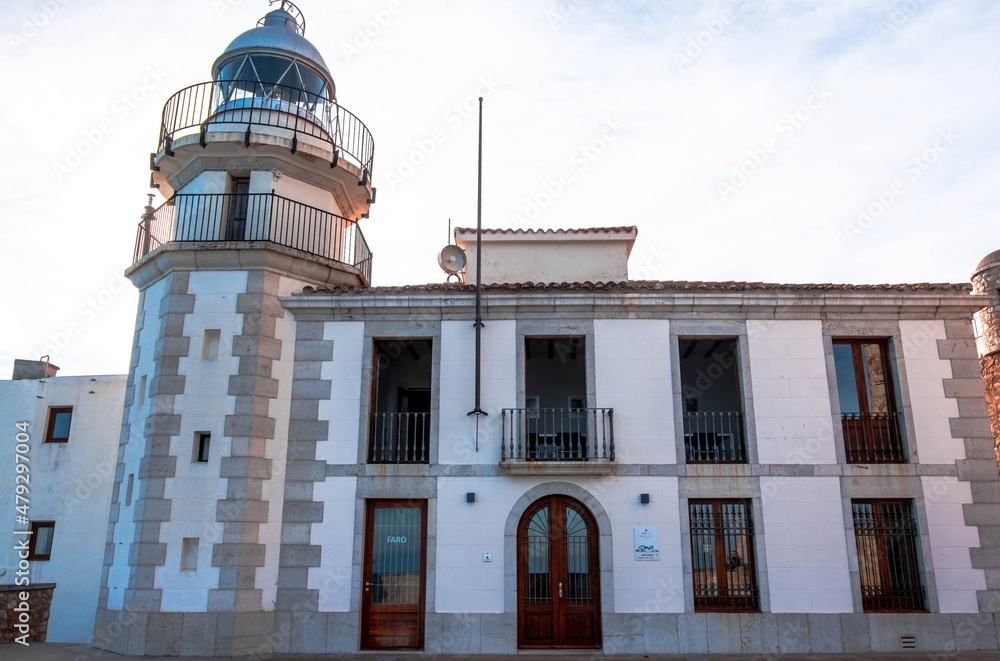 The Peniscola lighthouse in the Spanish Mediterranean The Peniscola lighthouse in the Spanish Mediterranean