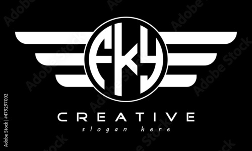 FKY three letter monogram type circle letter logo with wings vector template. photo