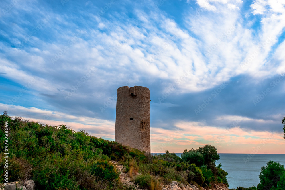 The old Badum tower, in the natural park of the Sierra de Irta in Peniscola, Spanish Mediterranean