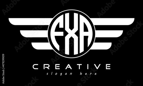 FXA three letter monogram type circle letter logo with wings vector template. photo