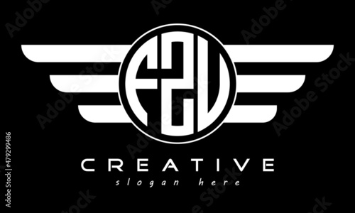 FZU three letter monogram type circle letter logo with wings vector template. photo