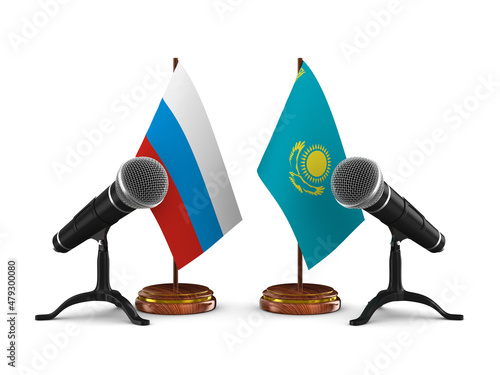 Relationship between Qazaqstan and Russia on white background. Isolated 3D illustration photo