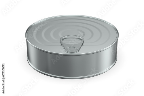 closed metallic can on whit...