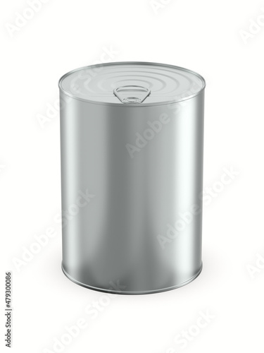 closed metallic can on whit...
