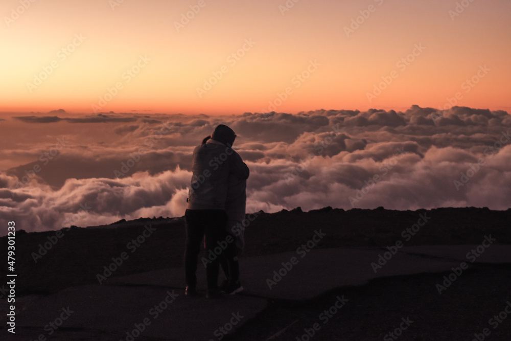 Panoramic top view from Haleakala volcano in Maui, Hawai