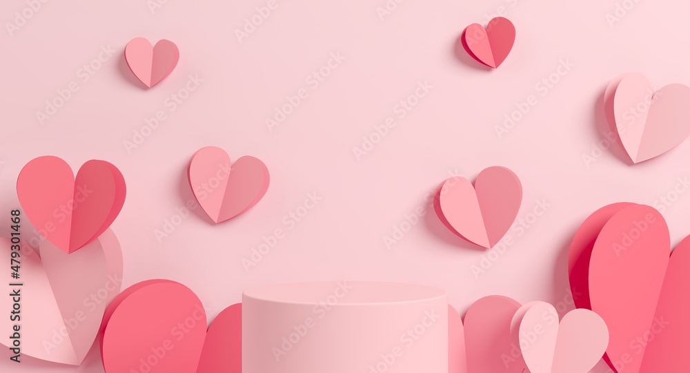 Love background concept, mock up scene with podium geometry shape for Valentine's day event. 3D rendering - obrazy, fototapety, plakaty 