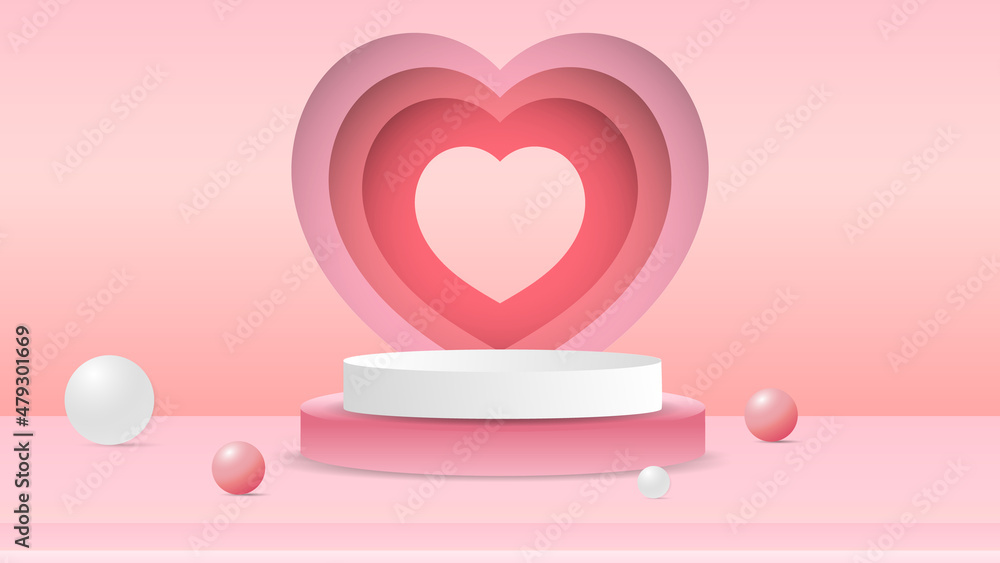 Heart Podium minimal with ball on pink background , 3D stage podium display product , stand to show cosmetic products ,illustration 3d Vector EPS 10 Heart Podium minimal with ball on pink background , 3D stage podium display product , stand to show cosmetic products ,illustration 3d Vector EPS 10