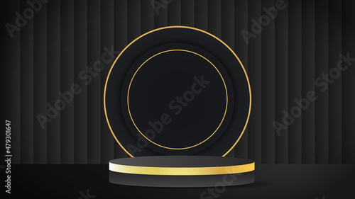 Black Gold Podium and minimal abstract background , 3D stage podium display product , stand to show cosmetic products ,illustration 3d Vector EPS 10