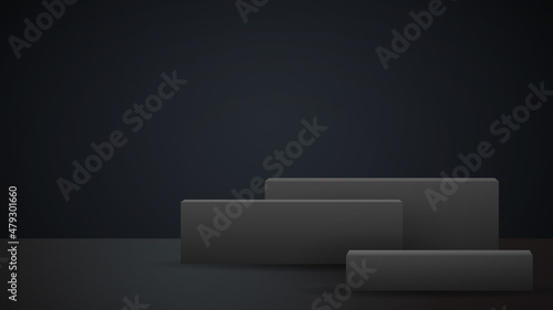 Black dark Podium and minimal abstract background , 3D stage podium display product , stand to show cosmetic products ,illustration 3d Vector EPS 10