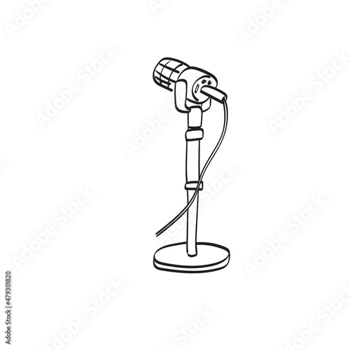 professional condenser microphone for podcasting illustration vector hand drawn isolated on white background line art.