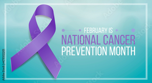 National Cancer Prevention Month concept. Banner with purple ribbon and text. Vector illustration