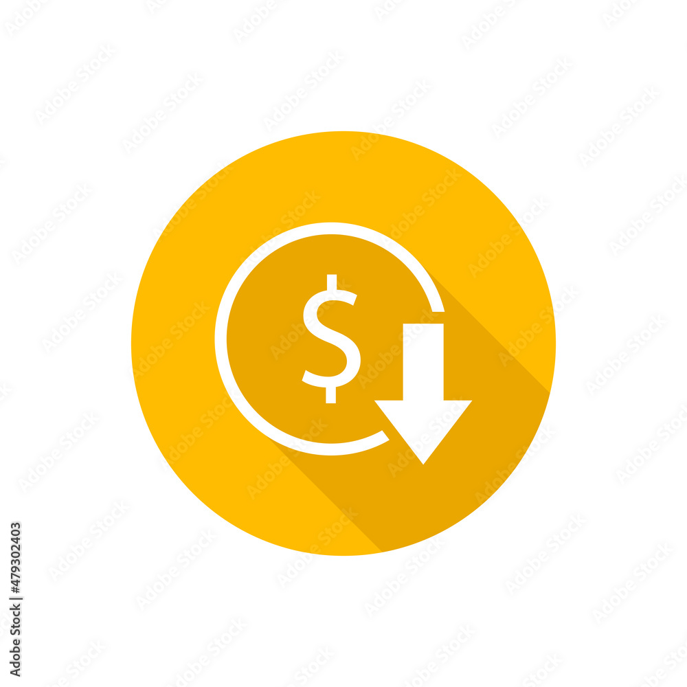 Dollar cost reduction flat icon with shadow Dollar cost reduction flat icon with shadow