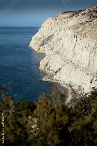 white cliffs on the coastline of cape aspro in Cyprus