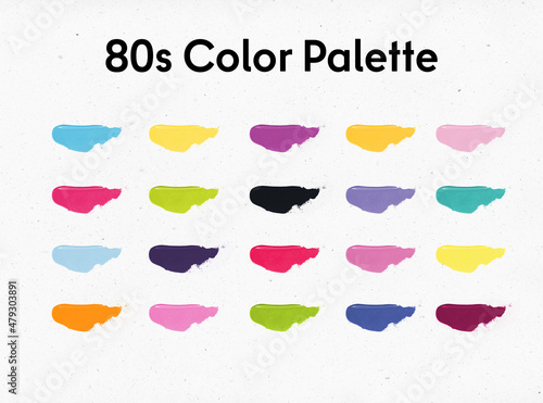 Retro1980s - inspired vintage color palettes, collection of 20 swatches. Authentic trendy color of 80s.