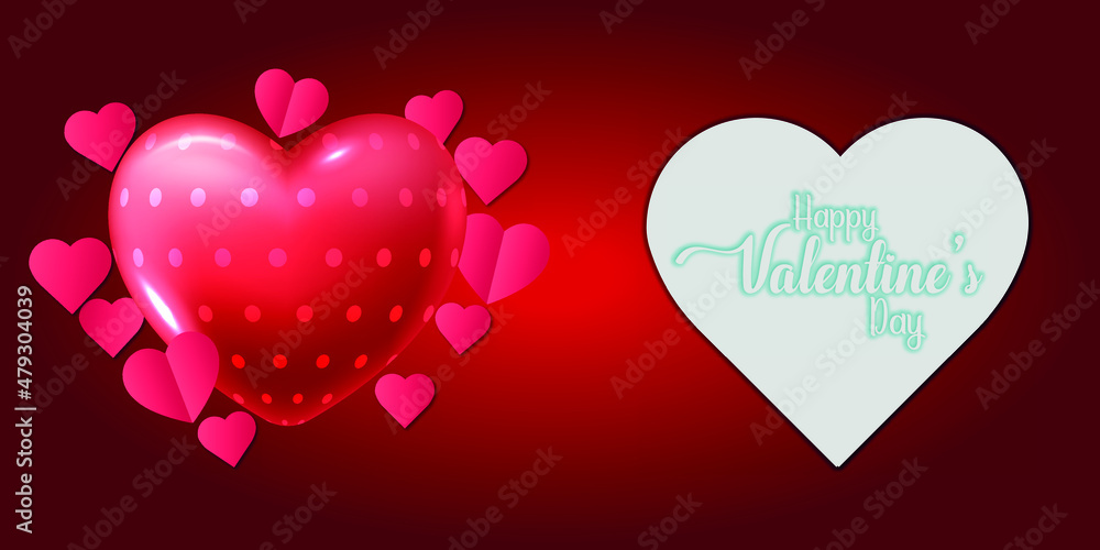 Happy Valentines Day Card Holiday Background With Cute Animated Hearts, Minimal Design, Vector Illustration