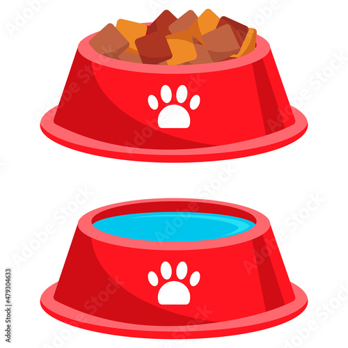 Dog bowl icon, dog food and water bowl isolated on white background. Vector, cartoon illustration.