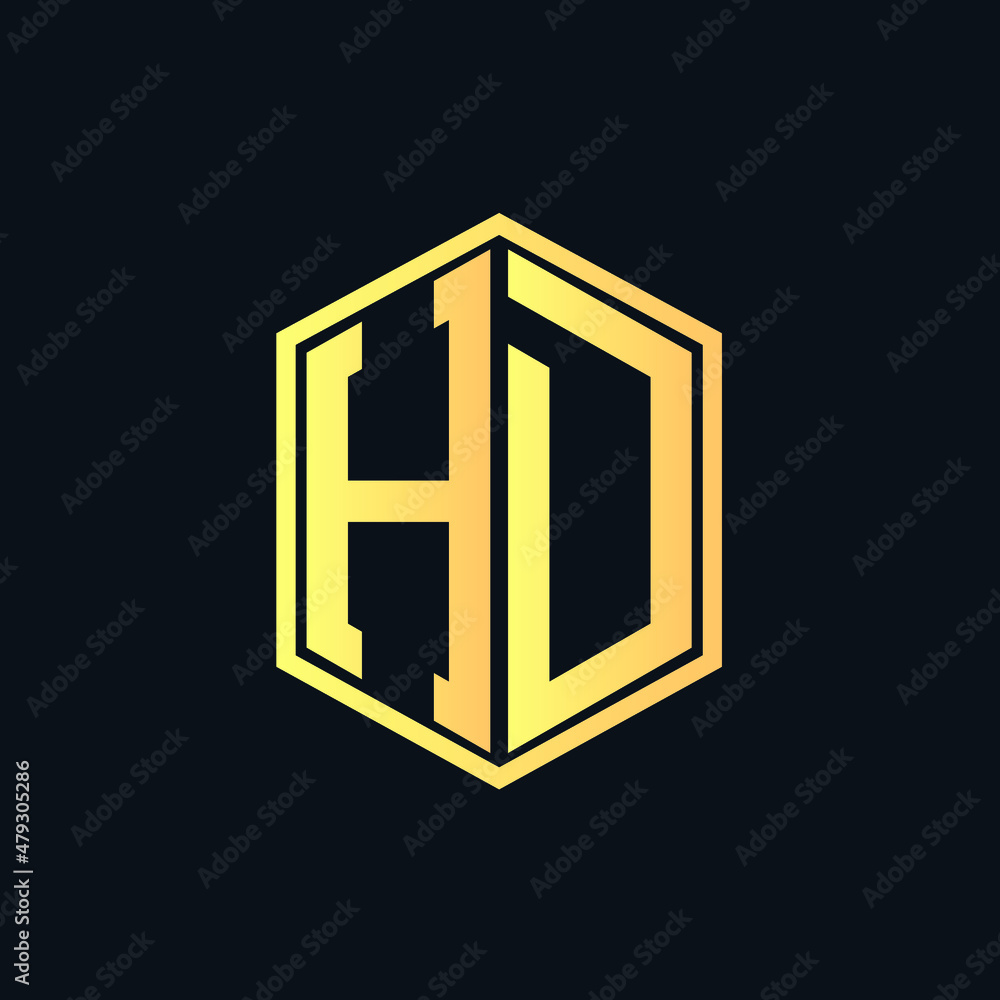 HD letter logo design on black background.HD creative initials letter