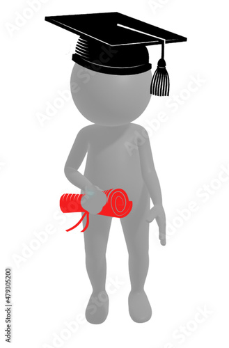 3D Illustration - 3D Boy - 3D Man with Academic Doctor Hat and Diploma