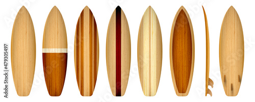 Stampa su tela Set of vintage wood Surfboard, vector illustration
