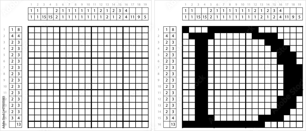 Fototapeta premium Alphabet D Nonogram Pixel Art M_2112002