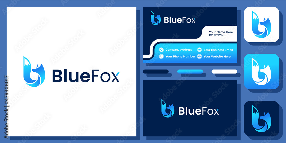 Circle Fox Wolf Animal Wildlife Foxy Wild Tail Modern Simple Logo Design with Business Card Template Circle Fox Wolf Animal Wildlife Foxy Wild Tail Modern Simple Logo Design with Business Card Template